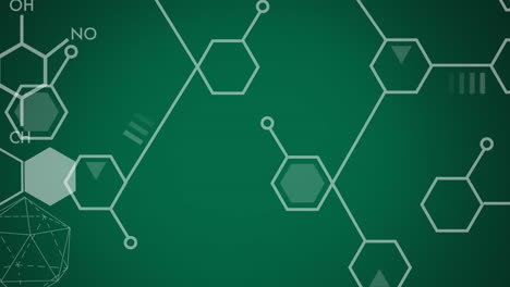 animación de estructuras y formas químicas sobre un fondo verde