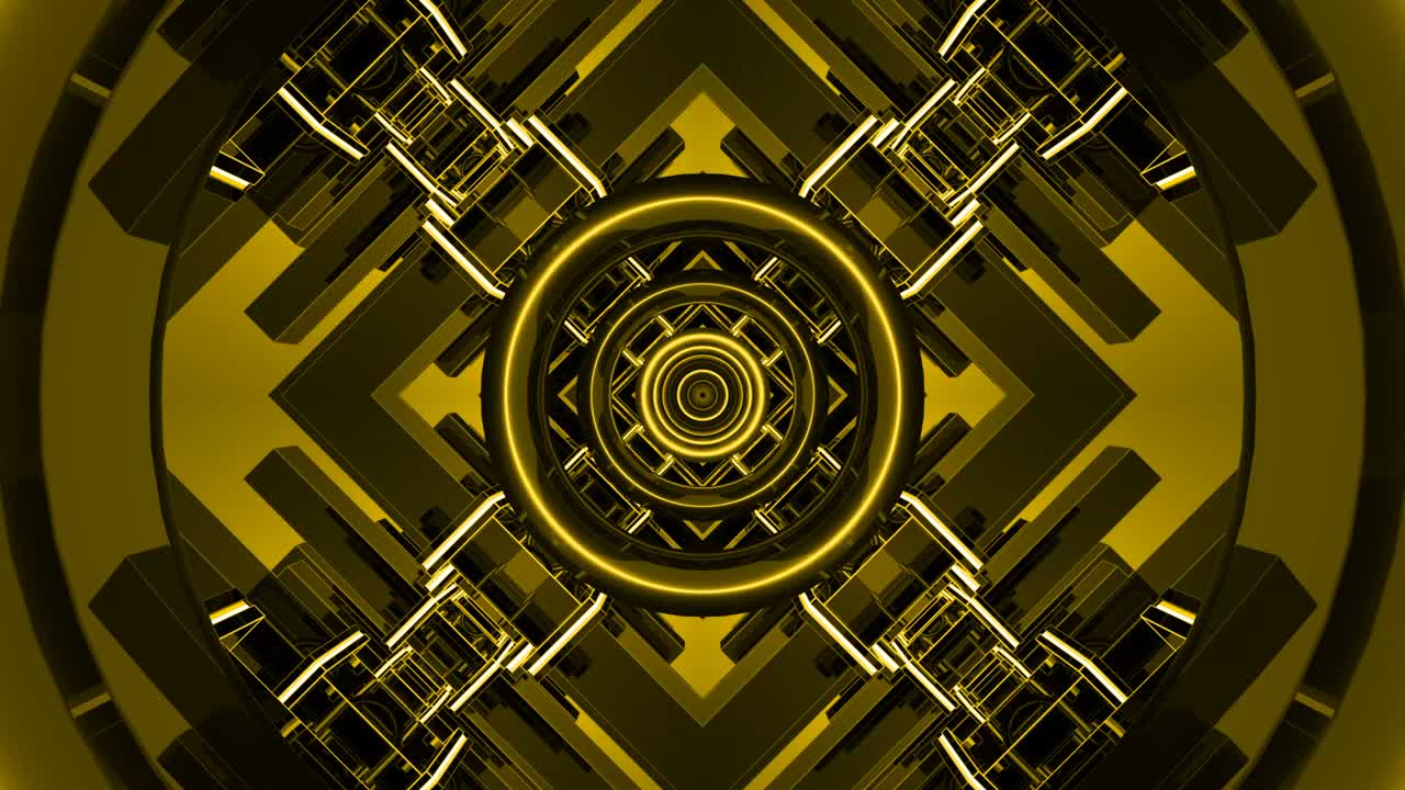 Yellow 3d render abstract geometric circle background corridor