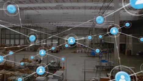 animation of network of connections over warehouse