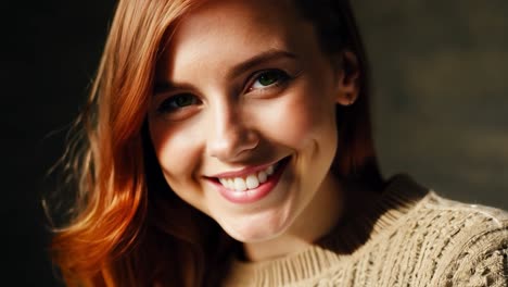 portrait of a beautiful young woman with red hair and green eyes