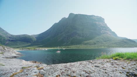 picturesque view of green landscape of donnamannen mountain in norway - wide shot