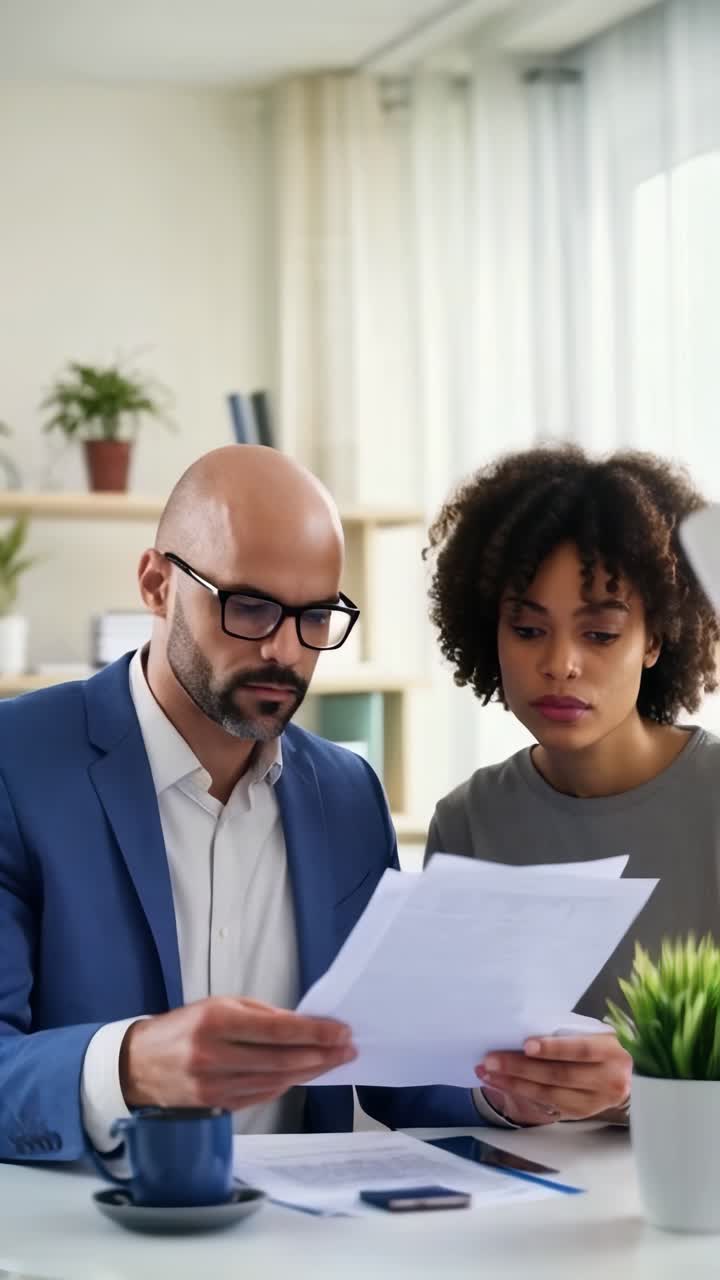Business people analyzing information on documents in the office.