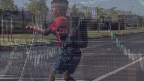 animación del procesamiento de datos sobre jugadores de rugby en el estadio