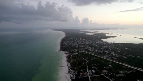 drone view of settlement at the beach water island