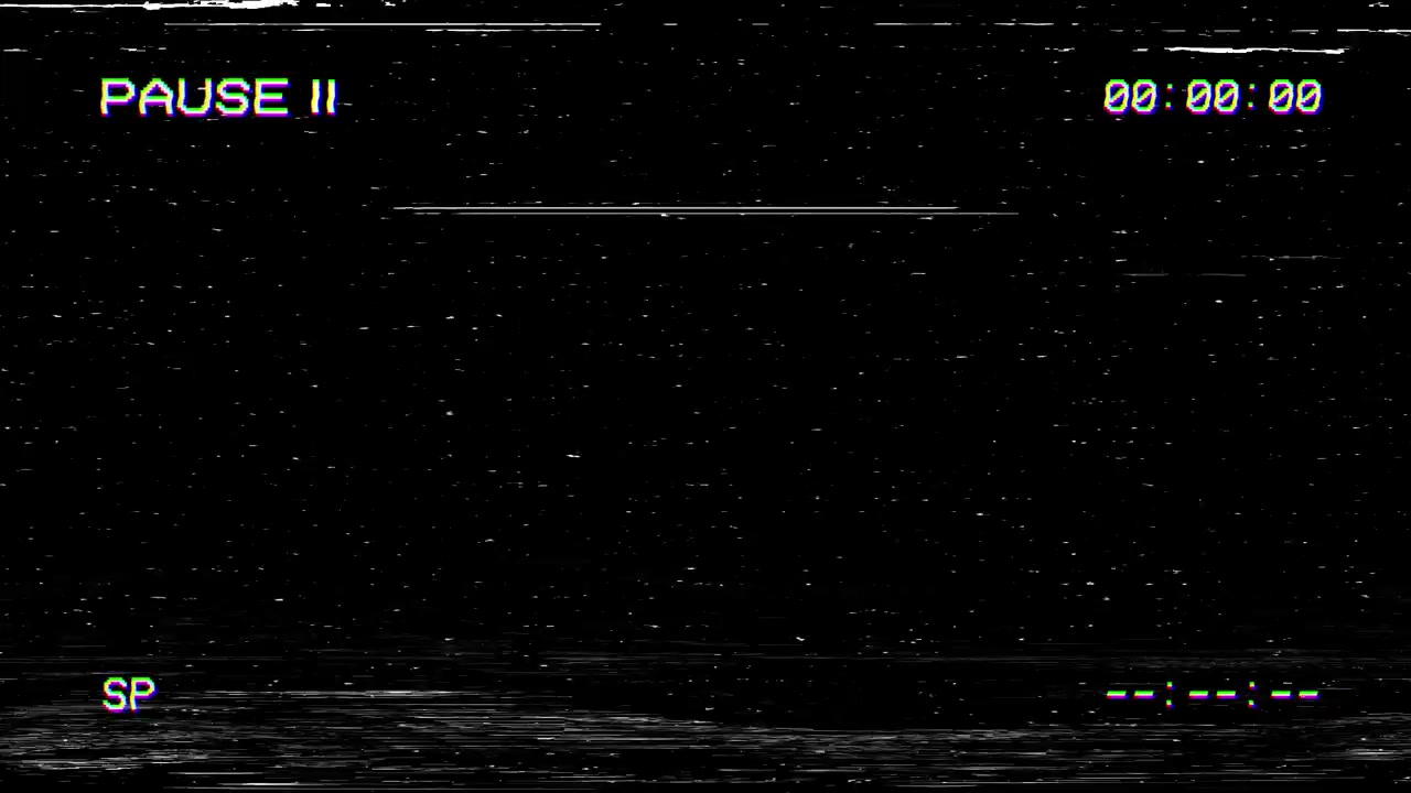 Schermata di pausa di una cassetta VHS vintage con rumore statico