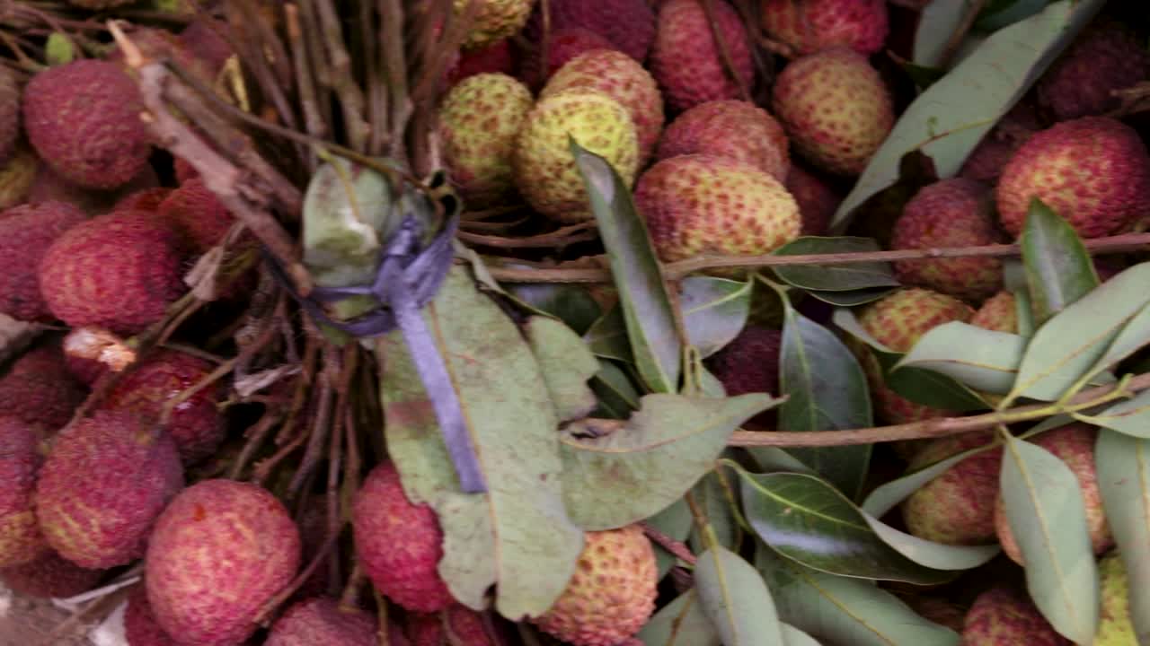 bungkus litchi organik segar dari peternakan dekat dari sudut yang berbeda