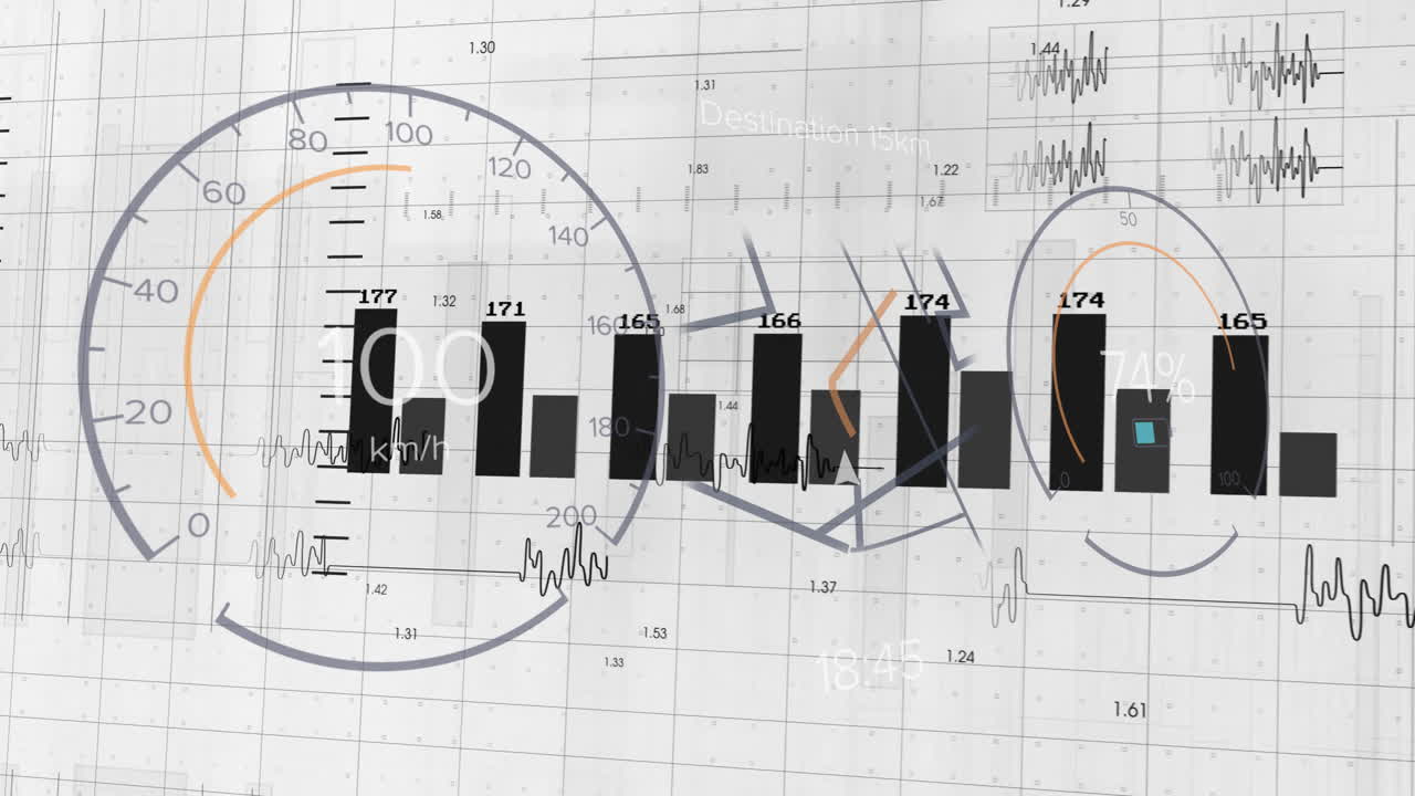 In school, animation of bar graphs and line charts on grid background