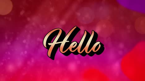 Animation-of-hello-text-in-gradient-orange-over-glowing-pink-background