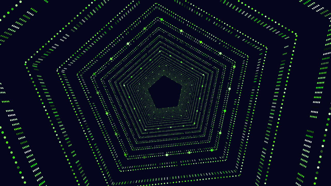 hexágonos geométricos de neón futurista con puntos y líneas en espiral en galaxia oscura