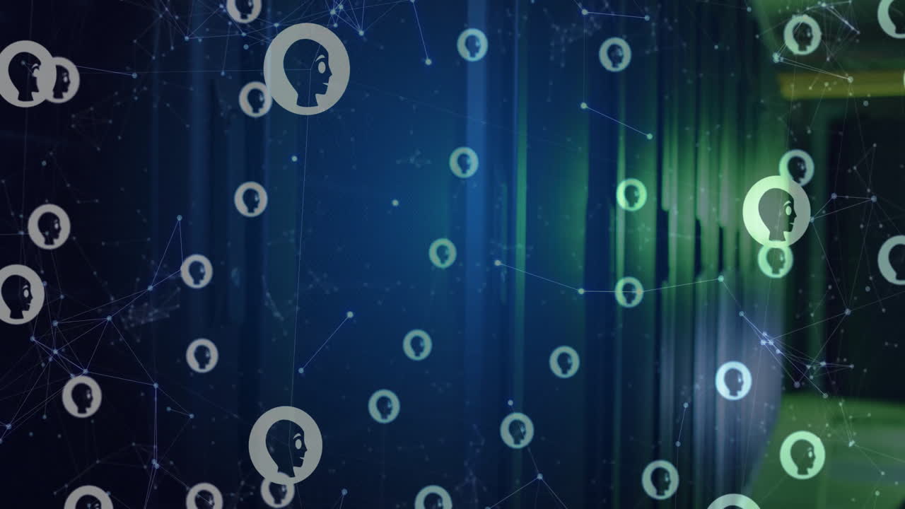 animación de conexiones y íconos de ia a través de servidores de computadoras