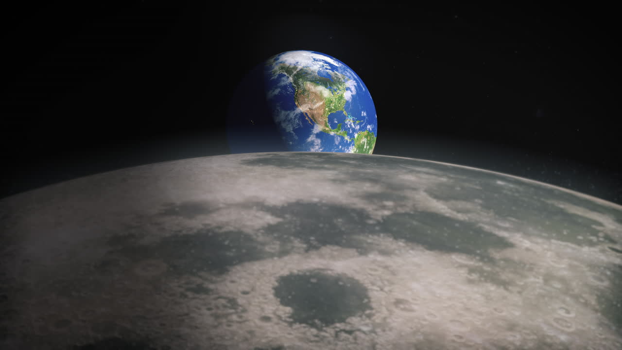 지구 지구가 달 표면 위를 비행한 후 나타납니다.