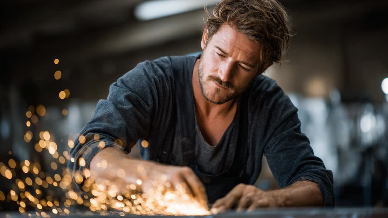 Man Welding Metal in Workshop