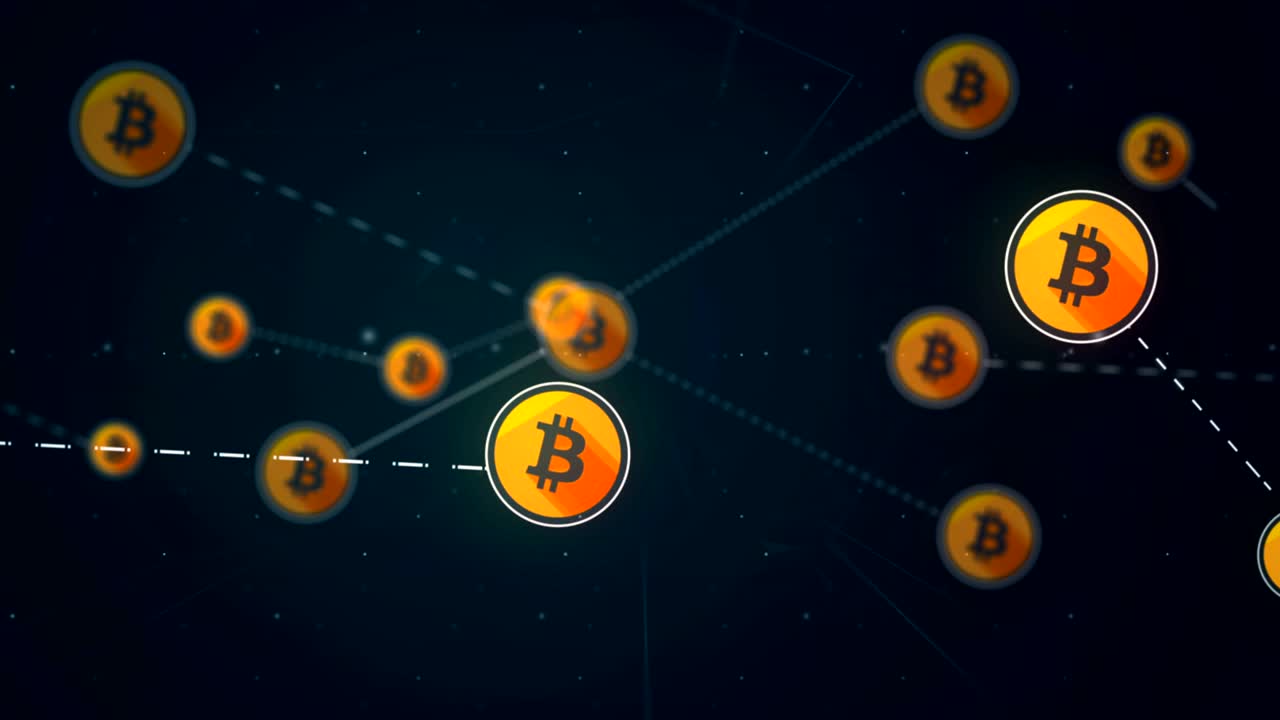 el icono de bitcoin es un símbolo de conexión de red, tecnología de bucle, animación 4k.