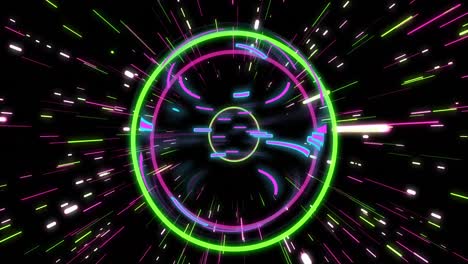 animación de formas de neón y túnel de rastros de luz brillante de transferencia de datos