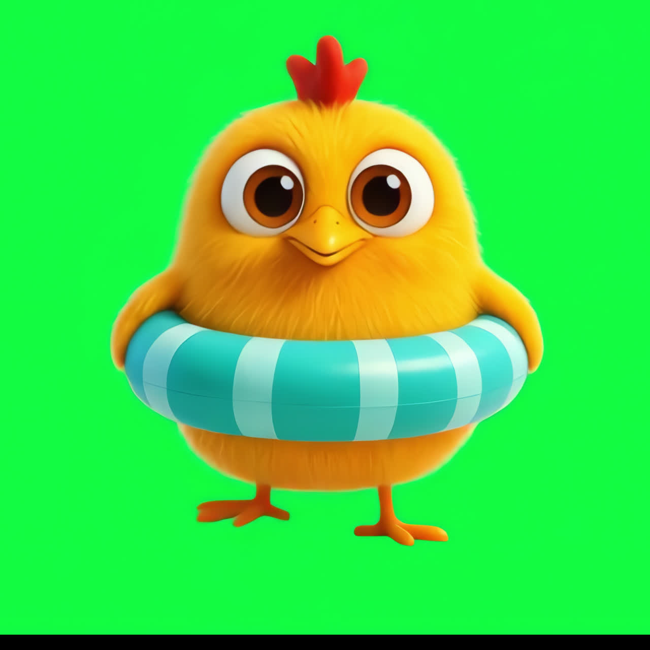 Animación de pollito lindo con flotador, recurso aislado, video 4K transparente, canal alfa, ProRes 4444