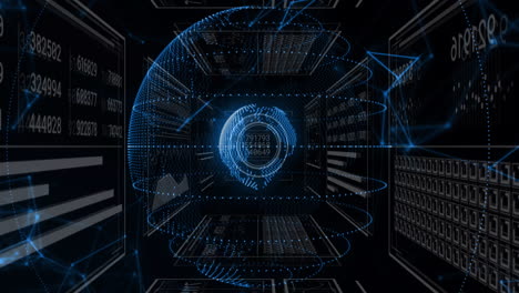 animation of statistics and digital data processing over dark background