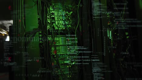 animation of data processing against close up of a computer server