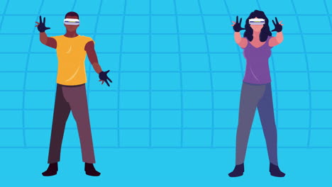 virtual reality tech animation with users couple playing