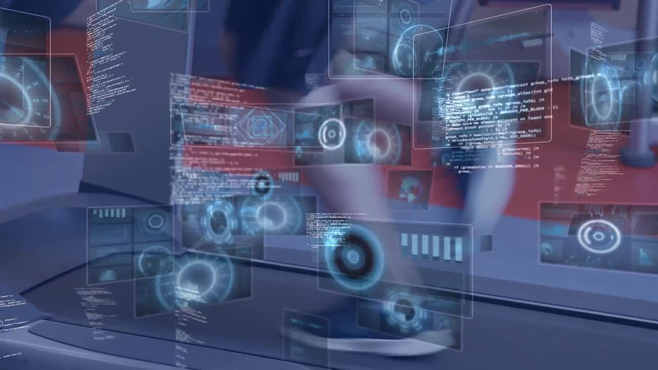 트레드밀에서 달리는 사람, 체육관에서 운동하는 사람에 대한 데이터 처리 애니메이션