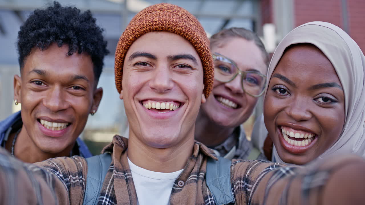 Group of diverse students taking a selfie