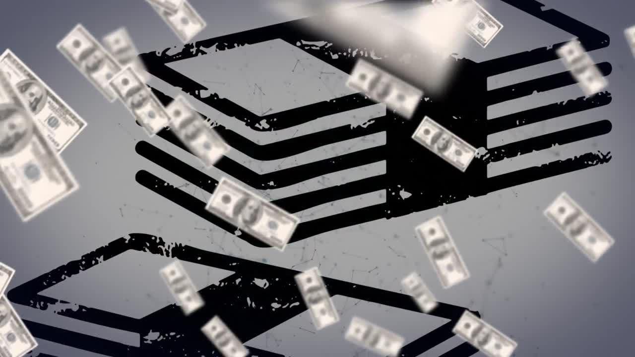 돈 스택 아이콘 위에 떠다니는 달러의 애니메이션