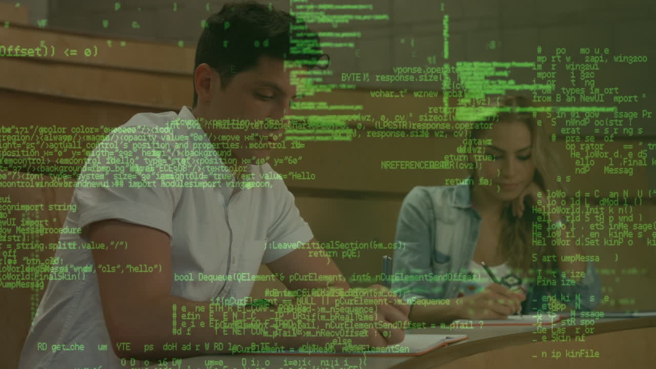 processamento de dados contra diversos estudantes do sexo masculino e feminino que estudam em classe na faculdade