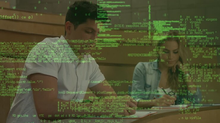 Data processing against diverse male and female students studying in class at college