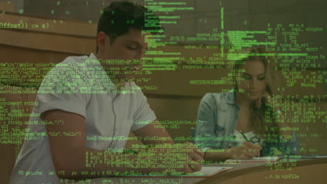 procesamiento de datos contra diversos estudiantes masculinos y femeninos que estudian en clase en la universidad