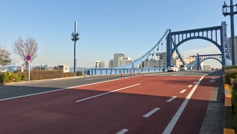 bridge in a japanese city on a sunny day