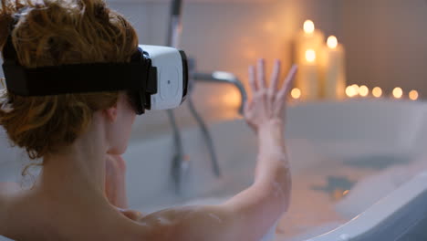 woman relaxing in a bath with vr headset