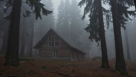 misty forest cabin