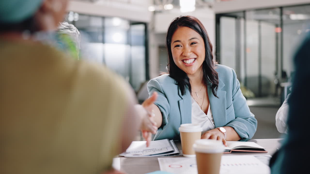Deal, handshake and applause with business people