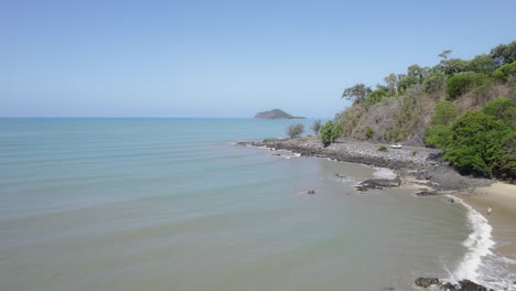 Idyllic-Seascape-Of-Ellis-Beach-In-The-Cairns-Region,-Queensland,-Australia---aerial-drone-shot