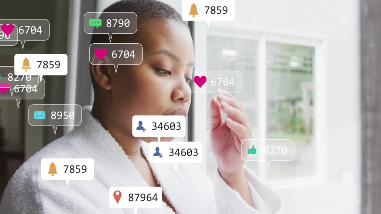 In school, person in white robe with animation of social media notifications