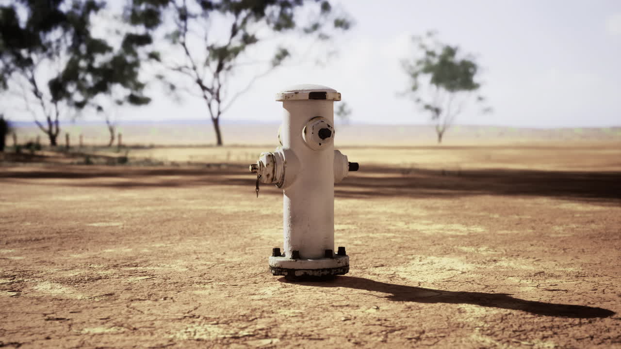은 하늘 아래 혼자 서 있는 화재 하이드랜트 와 함께 건조 한 풍경