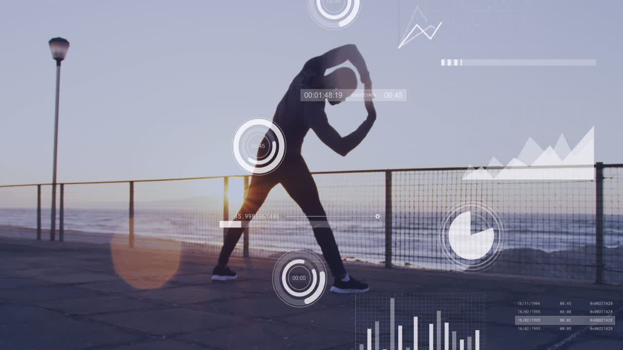 운동하는 아프리카계 미국인 남성을 대상으로 한 금융 데이터 처리 애니메이션