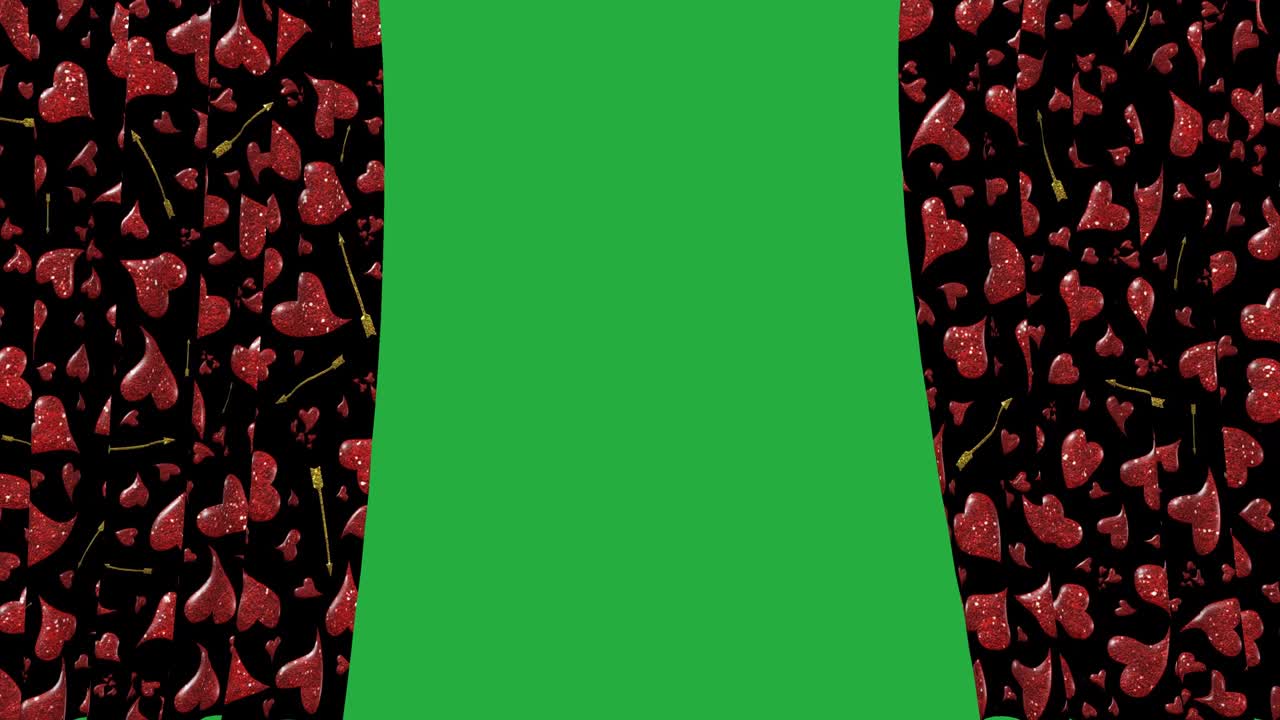 diseño de corazones apertura de cortina con fondo de pantalla verde