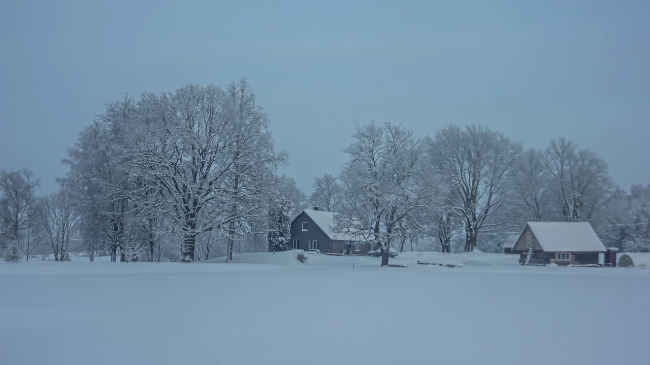 Winter Landscape: Frozen Lake and Houses