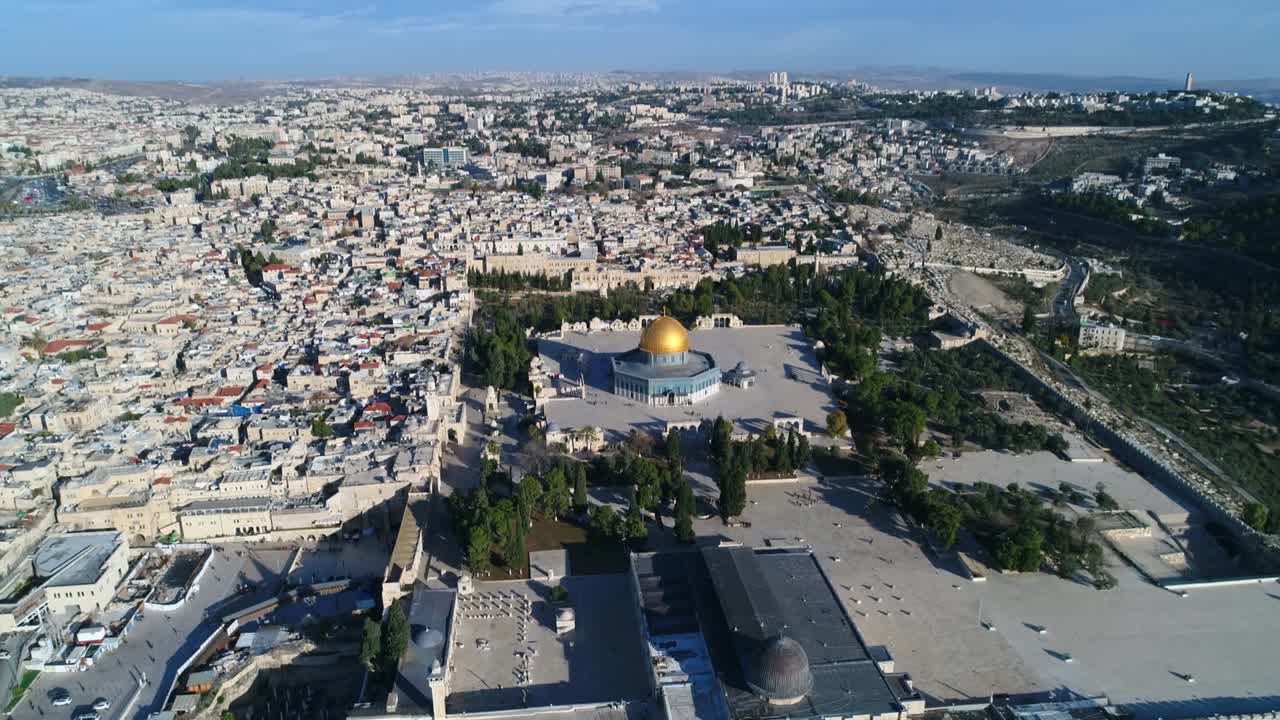 mezquita de al-aqsa cúpula de la roca y la ciudad antigua de jerusalén, aérea