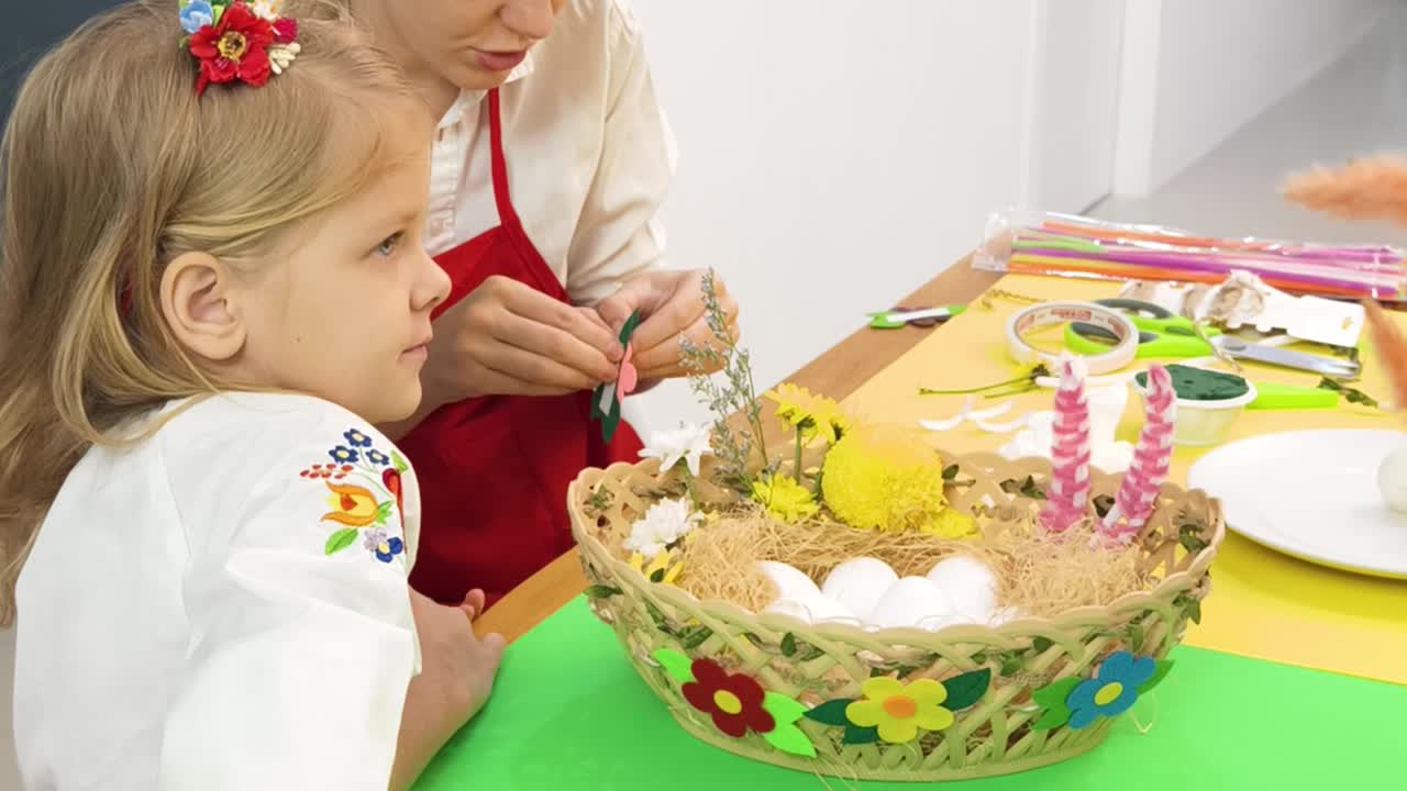 Mother and Daughter Creating a Beautiful Easter Basket
