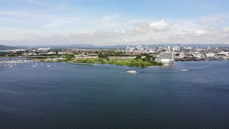 cardiff bay with reveal of a4232 link road bridge in the distance