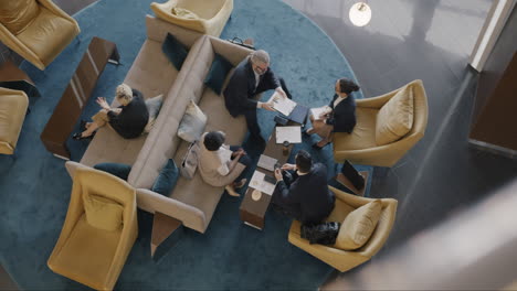 business meeting in hotel lobby