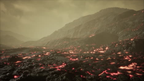 lava field under sunset clouds on background