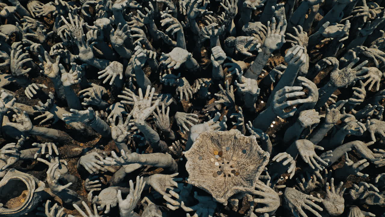 Hands reaching up at Wat Rong Khun (White Temple) in Thailand