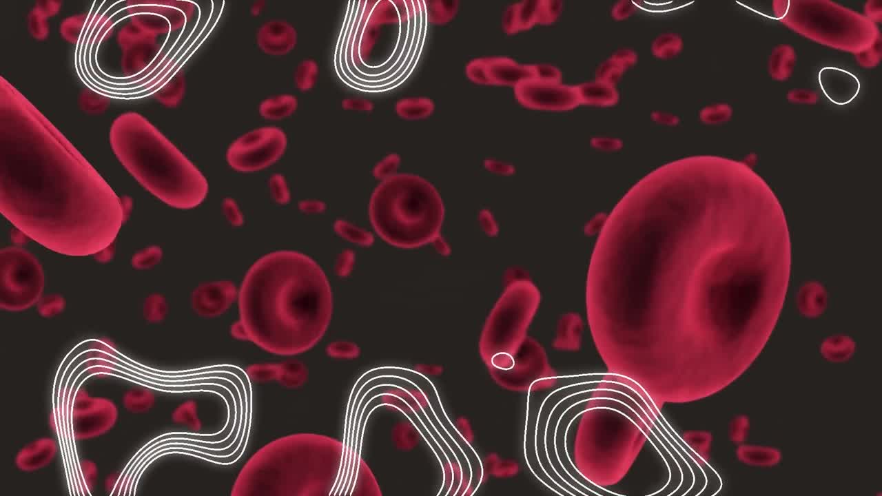 animación de las células de covid 19 que caen sobre líneas blancas con fondo negro