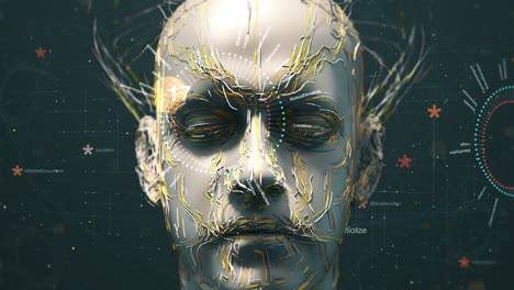 advanced bionic robot head slowly moving forward - 3d 4k animation loop