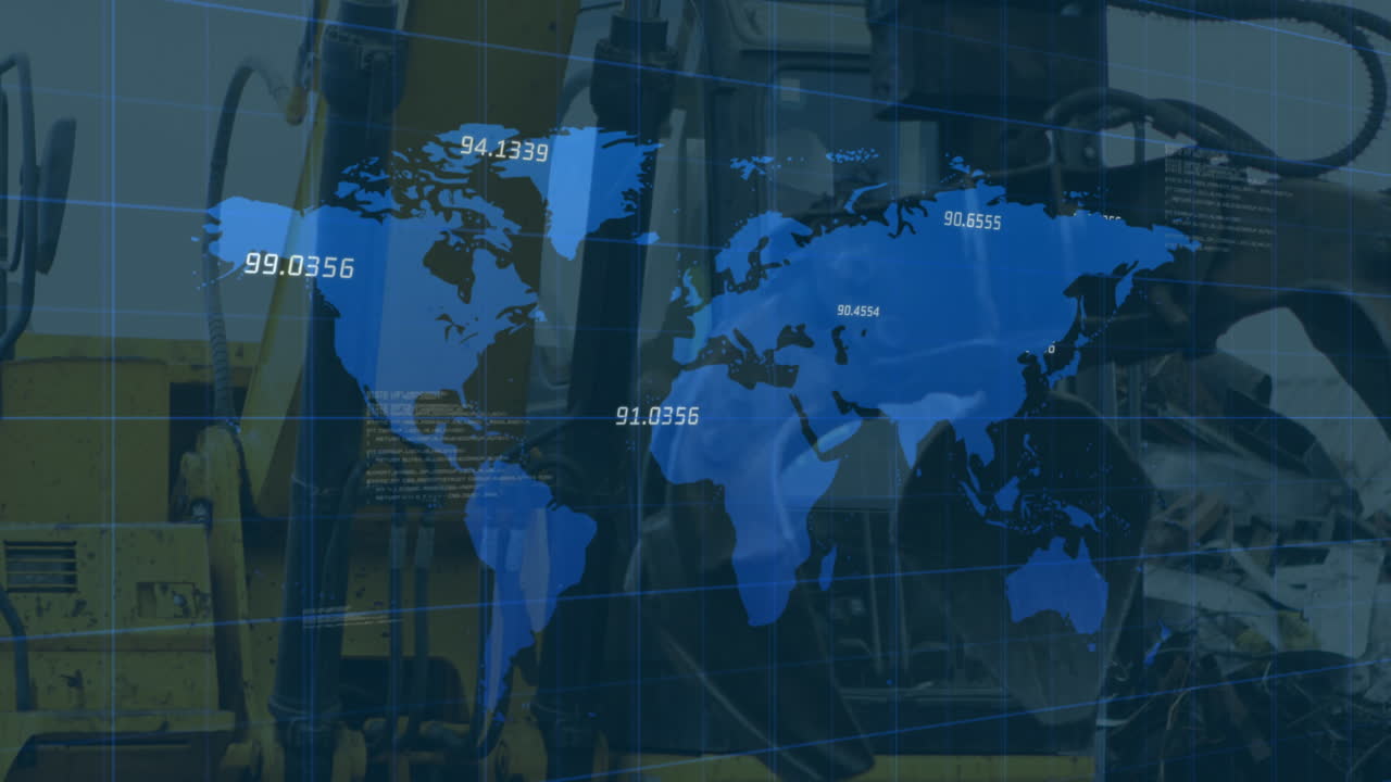 재무 데이터와 그래프의 애니메이션은 쓰레기 창고의 기계 위에 있습니다.