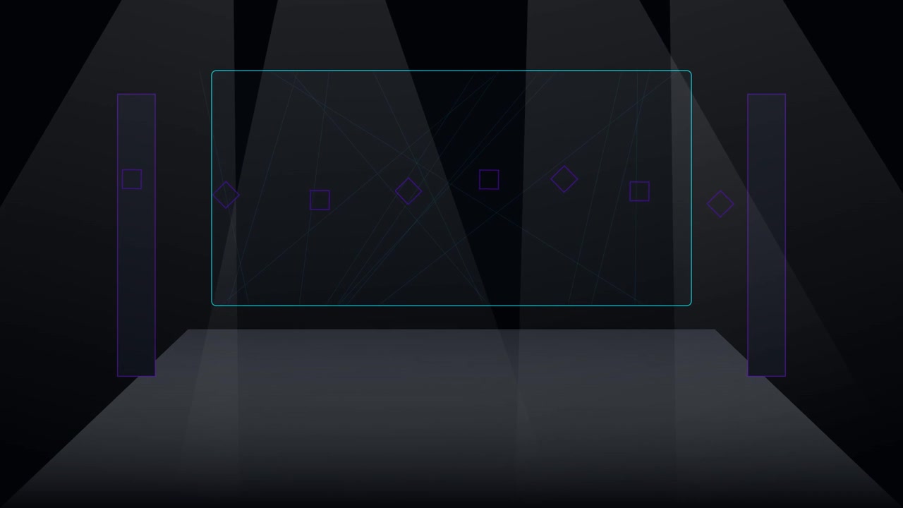 Abstract Motion Graphics with Floating Geometric Shapes and Light Beams