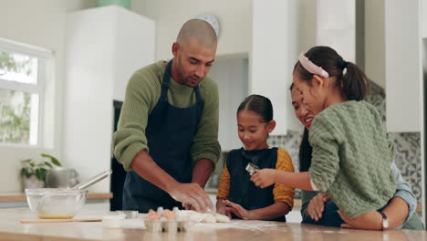 family, kitchen and baking cake with kids