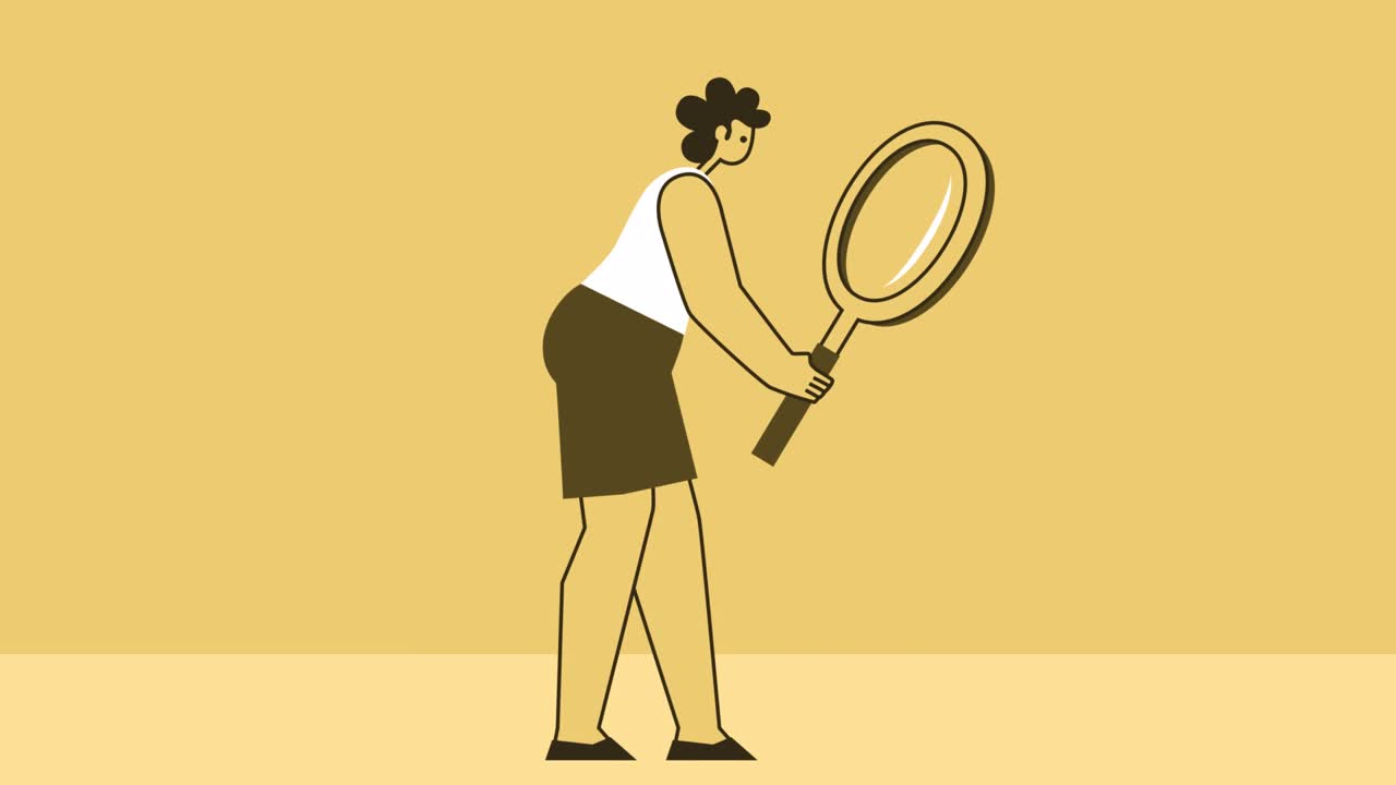 노란색 스타일의 여성 평평한 캐릭터, 는 자전거, 보기 유리창을 통해 보는, 고립된 루프 애니메이션, 알파 채널